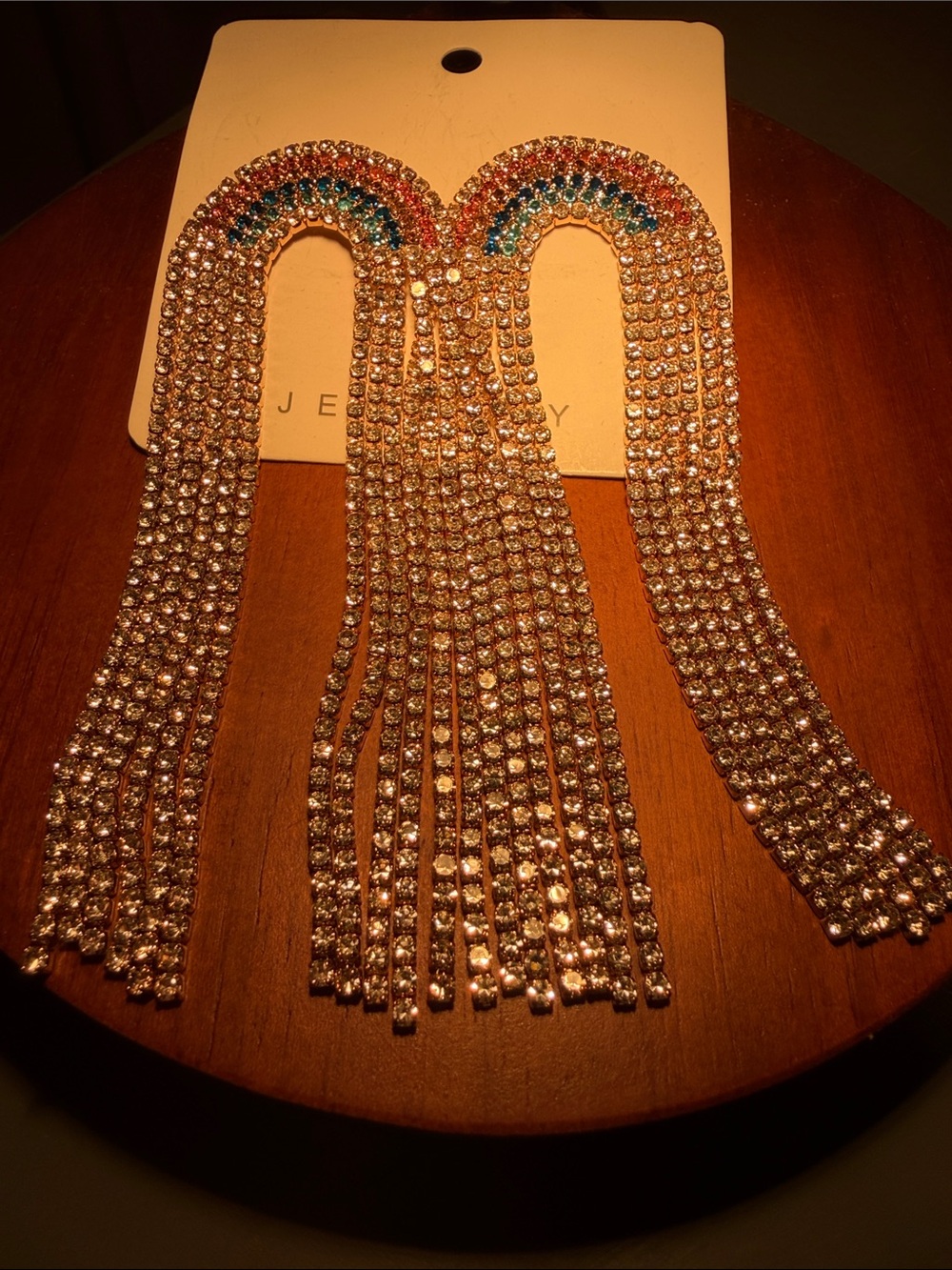 New Unbranded Rainbow Crystal Fringe Statement Earrings
